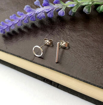 Mismatched Circle And Bar Stud Earrings, 5 of 10