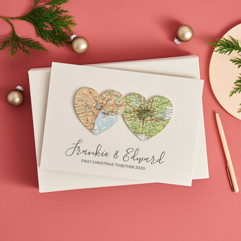 Personalised Map Hearts Christmas Card, 6 of 6