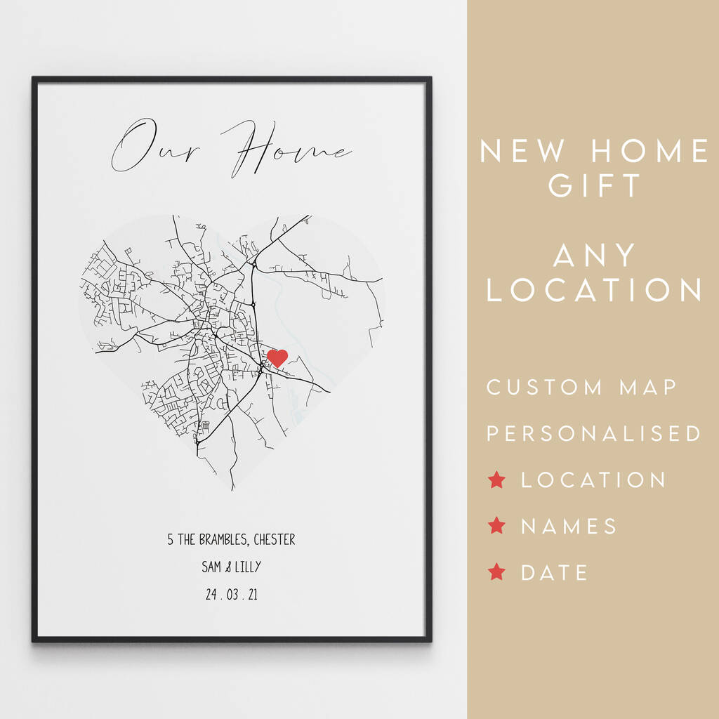 New Home Gift Personalised Housewarming Map Print, 1 of 5