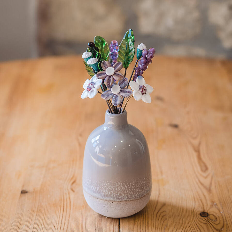 Glass Lavender Bouquet And Grey Ceramic Vase, 1 of 10
