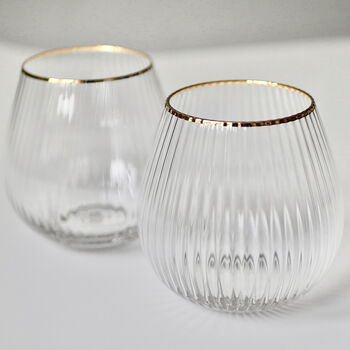 Pair Of Gold Rimmed Balloon Stemless Glasses, 2 of 6