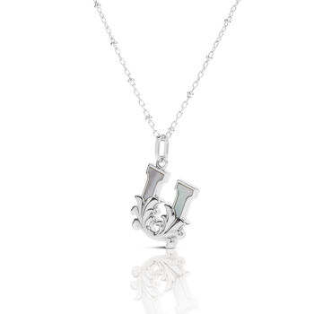 Solid Silver U Initial Necklace With Mother Of Pearl, 2 of 6