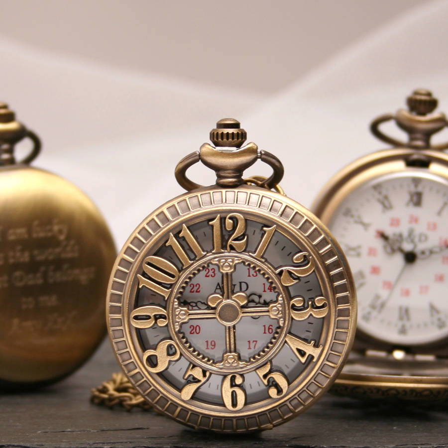 Engraved Bronze Pocket Watch Pierced Numbers By Tsonline4u