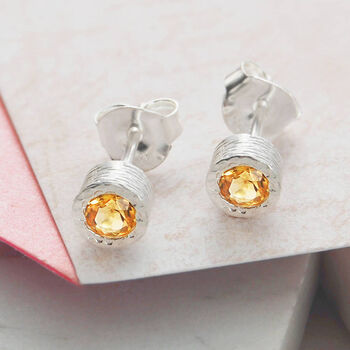 Citrine Birthstone Gold Plated Silver Stud Earrings, 3 of 9