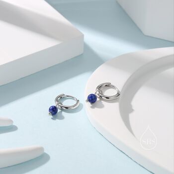 Genuine Lapis Lazuli Bead Huggie Hoop Earrings, 4 of 9