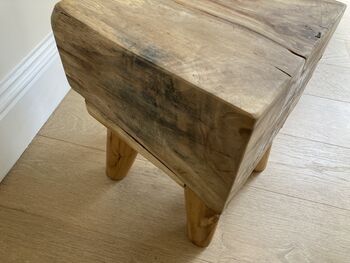 Solid Teak Root Square Chunky Table Stool – Natural Wood, 6 of 12