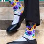 Women's Bamboo Socks Grey Purple Pansy, thumbnail 1 of 7