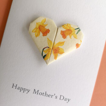 Personalised Daffodil Origami Heart Mother's Day Card, 2 of 5