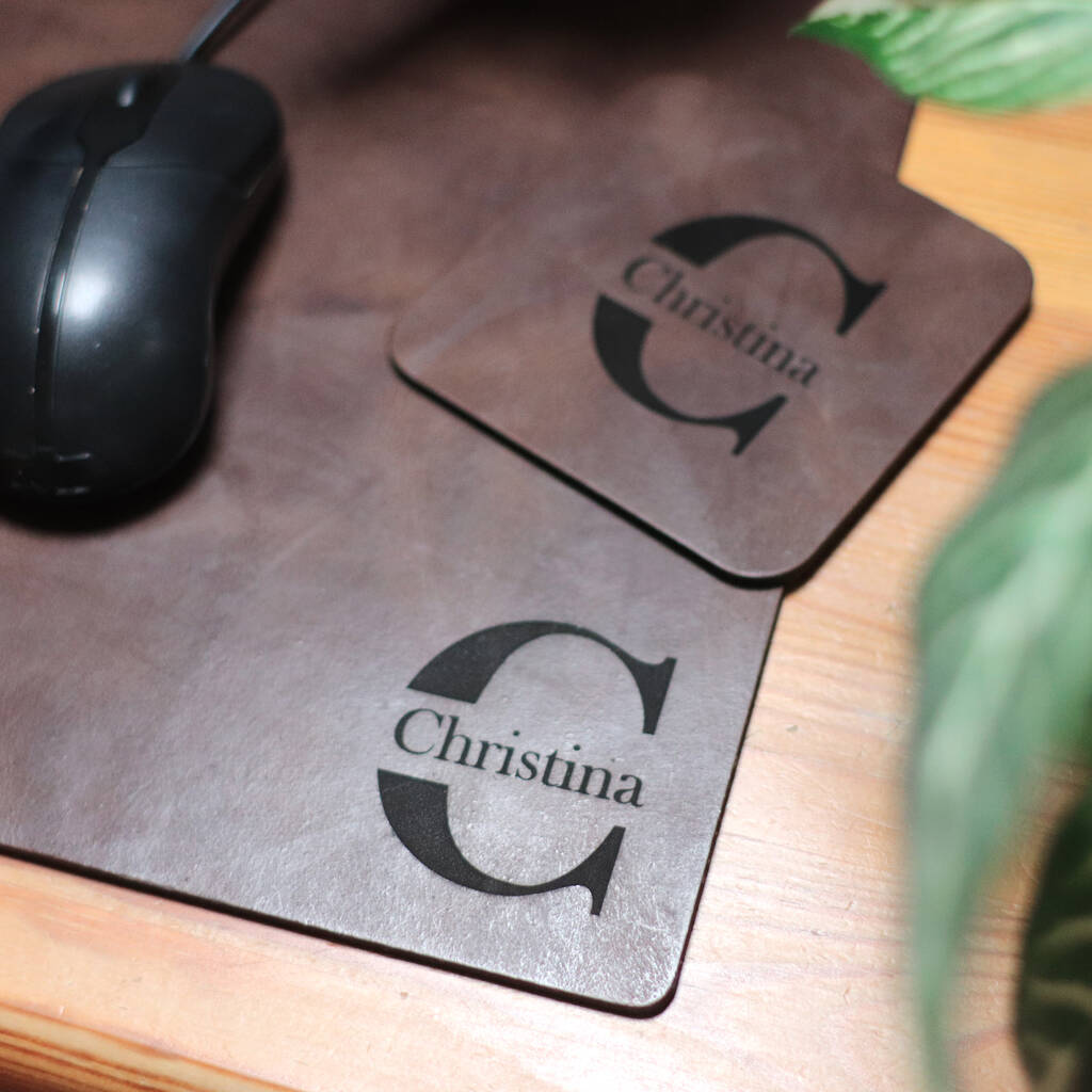 Personalised Leather Mouse Pad And Coaster Set By The British Belt
