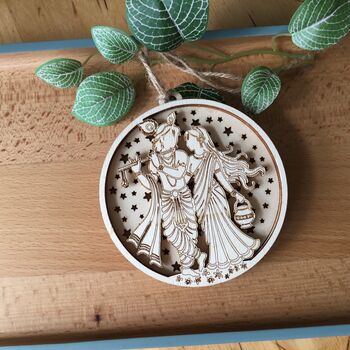 Radha Krishna Five Layer Wooden Light Up Ornament, 7 of 9