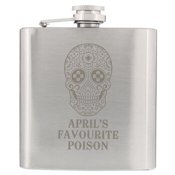 Personalised Spooky Sugar Skull Hip Flask, 5 of 6