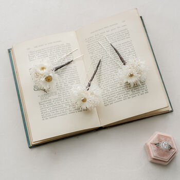 Daisy Chain Dried Flower Wedding Bridal Hair Pin Set, 4 of 4
