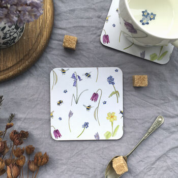 Set Of Six Spring Flower And Bee Melamine Coasters, 5 of 5