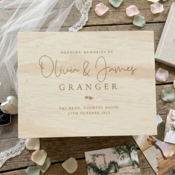 Personalised Wooden Engraved Wedding Keepsake Memory Box, 2 of 9