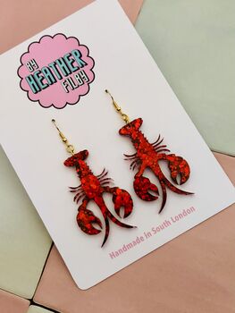 Small Red Glitter Lobster Earrings / You're My Lobster Gift / Romantic Earrings / Valentines Gift, 5 of 6