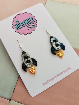 Rocket Glitter Resin Earrings / Space Science Gift Astronaut And Physics Jewellery / Sparkly Sci Fi Accessory / Reach For The Stars Graduation Gift Inspirational Space Jewellery, 2 of 5