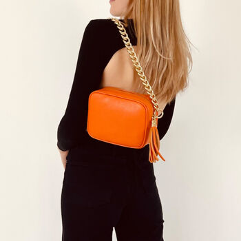 Orange Leather Cross Body Bag And Gold Chain Strap, 6 of 7