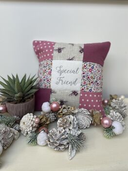 Special Friend Cushion Purple Bees And Flowers, 9 of 12