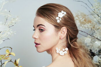 Flower Hoop Wedding Earrings And Comb Set Beth, 3 of 11