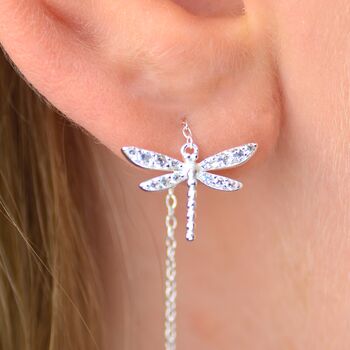 Sterling Silver Cz Dragonfly Threader Earrings, 6 of 9