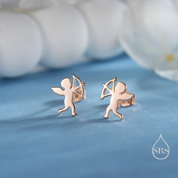 Sterling Silver Tiny Cupid Angel Stud Earrings, 2 of 12
