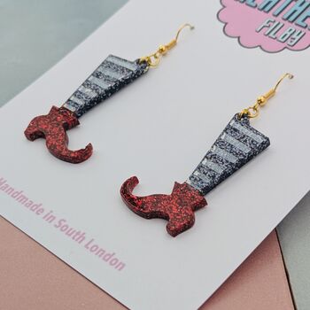 Red And White Witches Legs Glitter Resin Halloween/Wicked Earrings, 4 of 4