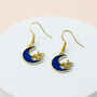 Gold And Blue Crescent Moon And Star Dangle Earrings, thumbnail 3 of 4