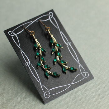 Emerald Green Leaf Branch Earrings, 4 of 9