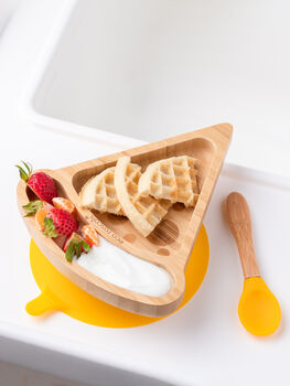 Bamboo Pizza Weaning Plate With Suction Yellow, 2 of 3