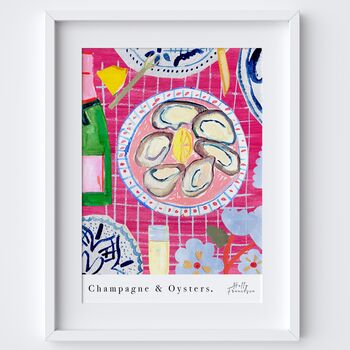 Champagne And Oysters Art Print Watercolour Poster, 3 of 4
