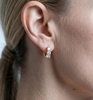 Shikaku Three Stone Huggie Hoop Earrings, 2 of 5