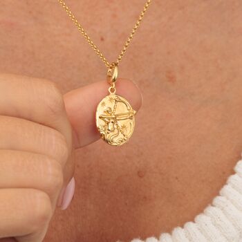 Engraved Gold Plated Sagittarius Zodiac Necklace, 2 of 10