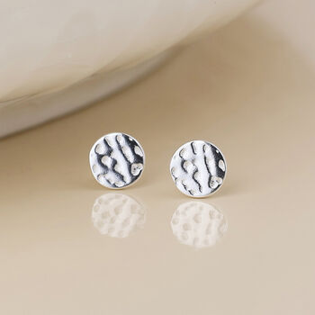 Sterling Silver Hammered Circle Disc Stud Earrings – 6mm, 2 of 5