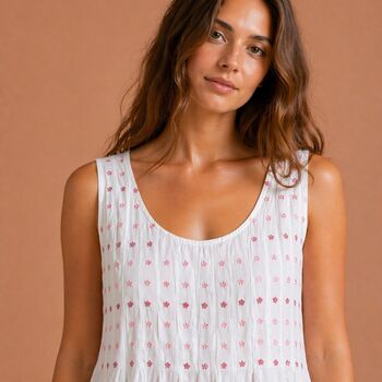 Women's White Cotton Nightdress Embroidered Sleeveless Pink Lizzie, 2 of 5