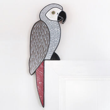 Hand Painted African Grey Parrot Door Decoration, 3 of 5