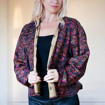 Ladies Recycled Silk Kantha Hand Stitched Jacket, 3 of 6