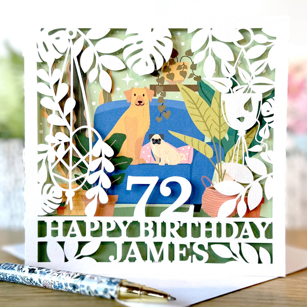 Personalised Dog And Plant Birthday Card