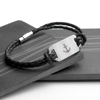 Personalised Men's Anchor Statement Leather Bracelet, 7 of 11