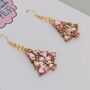 Small Pink And Blue Christmas Tree Earrings, thumbnail 3 of 4