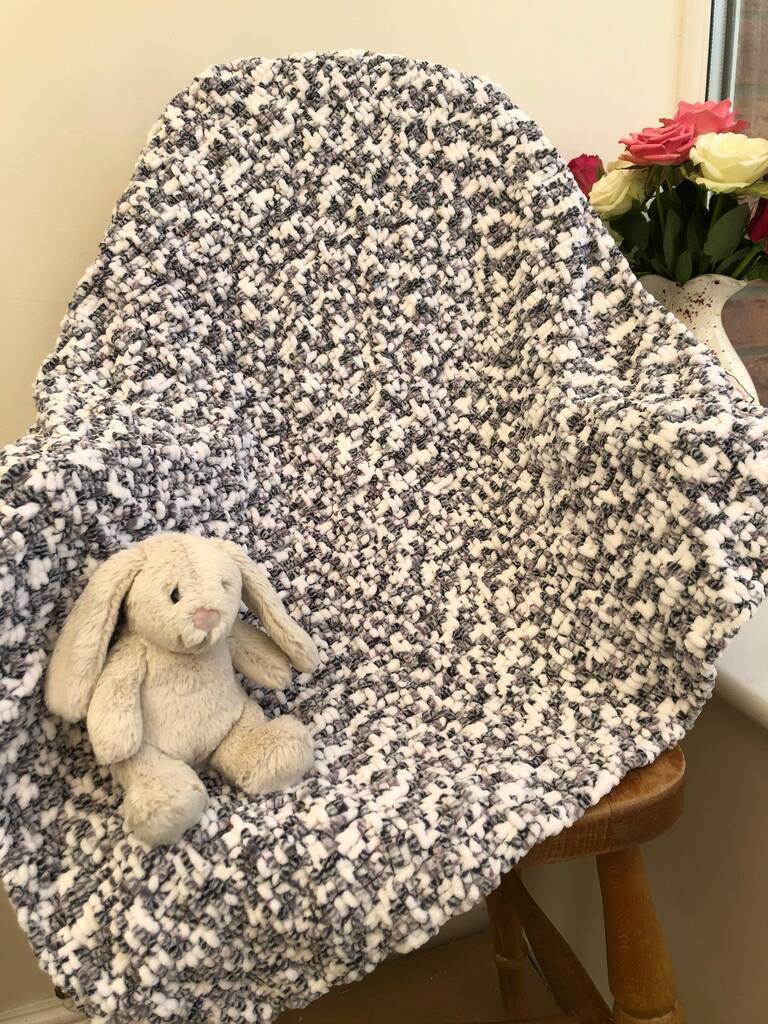 Grey/Navy Hand Knitted Baby Blanket By Mummy's Marvellous Makes