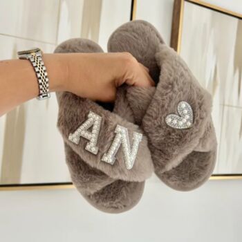 Personalised Womens Pearl Slippers With Initials, 6 of 6