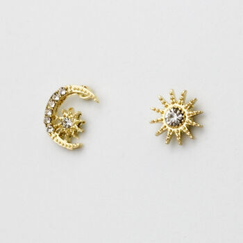 Asymmetrical Crystal Moon And Star Stud Earrings, 2 of 7