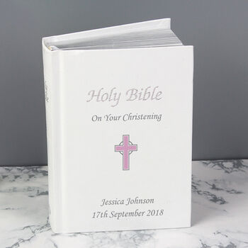Personalised Pink Cross Holy Bible Gift, 4 of 7