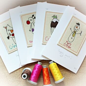 Four Christmas Cards Snowman,Robin,Reindeer, Crimbo Pud, 2 of 10