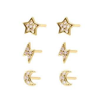 Miku Lightning, Moon And Star Stud Earrings Set, 2 of 7