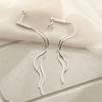 Sterling Silver Double Snake Chain Earrings, 3 of 4