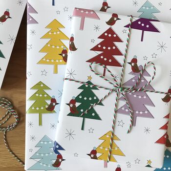 Robin And Christmas Tree Christmas Wrapping Paper, 9 of 11