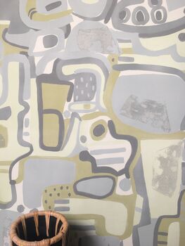 Cubist Jigsaw Wallpaper Soft Olive / Grey, 2 of 6