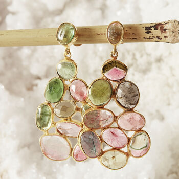 Tourmaline Statement Drop Stud Gold Plated Earrings, 3 of 5
