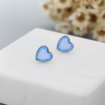 Blue Opal Heart Stud Earrings In Sterling Silver, 4 of 7